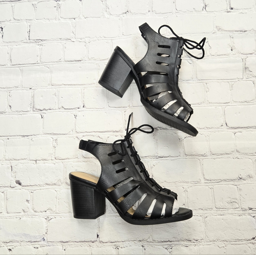 Slingback Lace Up PU Sandal Heels Women's Size 7.5